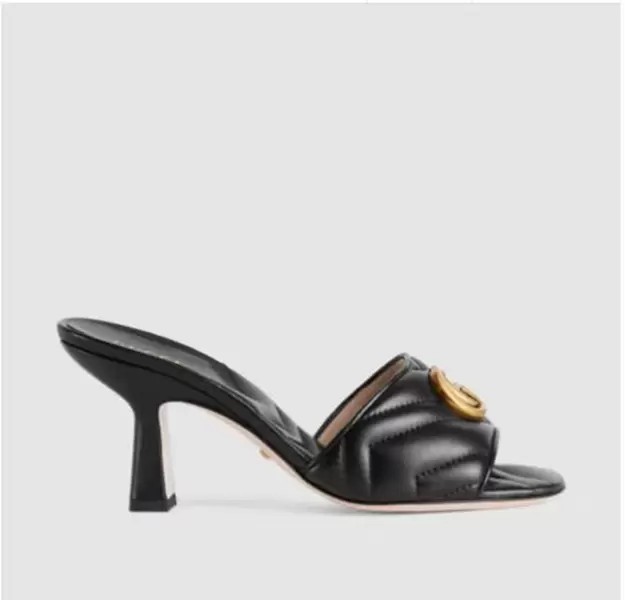 2022 Women's sandals Deva Leather Slides Horsebit Gold-toned Outdoor Lady Beach Chunky Heels Slippers Ladies Comfort Walking Shoes