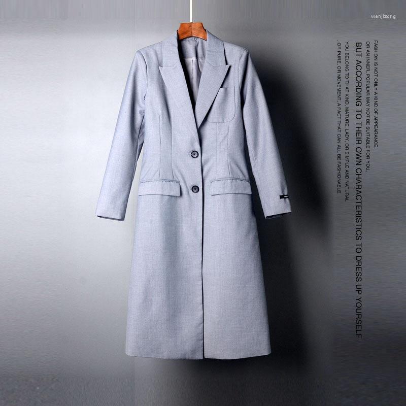 

Women' Trench Coats High Quality Women Windbreaker Brand 2022 Autumn Winter Turn Down Collar Single Breasted With Pocket Grey Long Coat, Gray