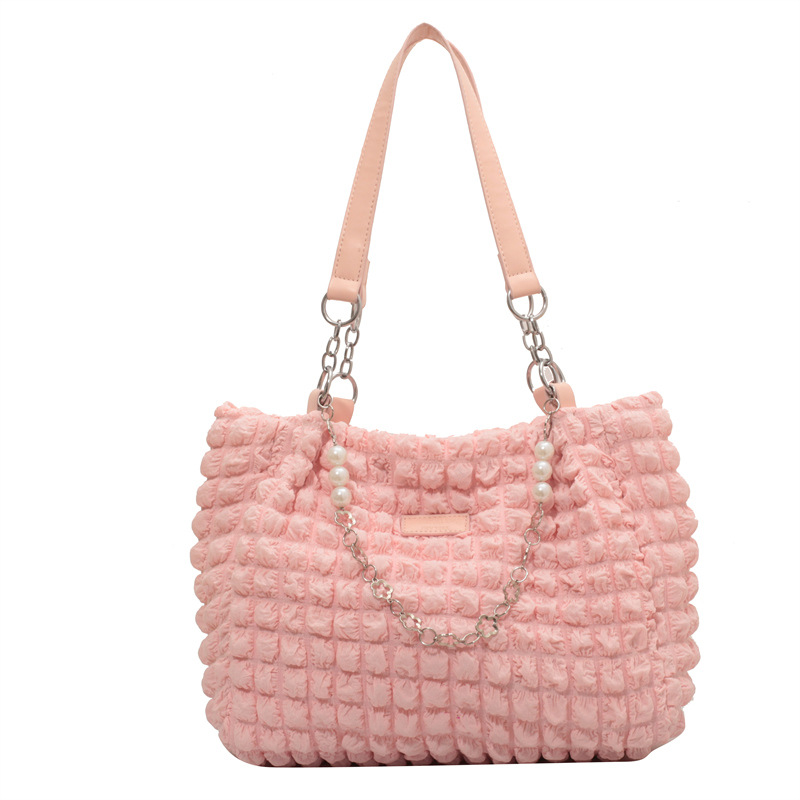 

Designer Tote Bag 4 Colors Niche Bubble Embroidery Pearl Purse Chain Underarm Bag for Feamle with Simple Style, White