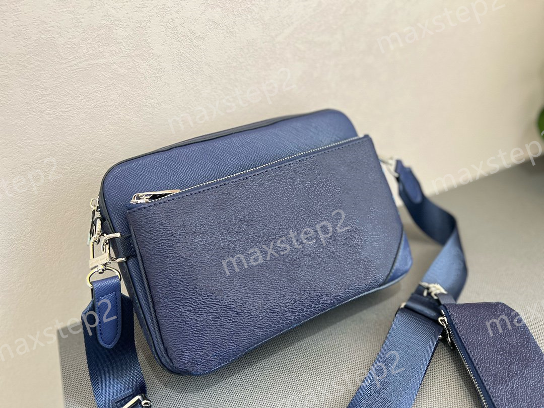 

2022 Mens Cobalt Blue Trio Message Bag Cool Monograms Designer 3 in 1 CrossBody With Removable Zipped Pocket Pouch Purse M30848