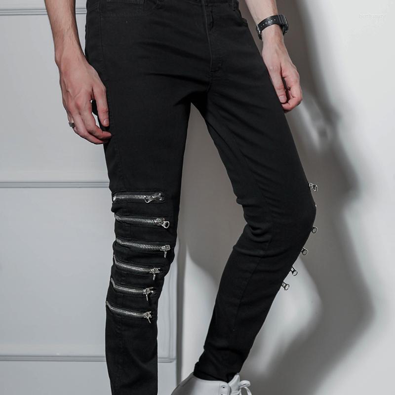 

Men's Jeans Skinny Men's Pants Fashion Trend Korean Slim Feet Stretch Knee Zipper Size Hip-hop JeansMen's Bert22, Black