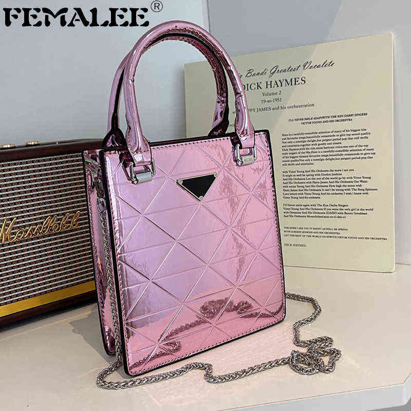 

Laser Inverted Triangle Women's Bag 2022 New Fashion European Trend Tote Bag Patent Leather Shoulder Messenger Bag Book Handbags Y220609, Black