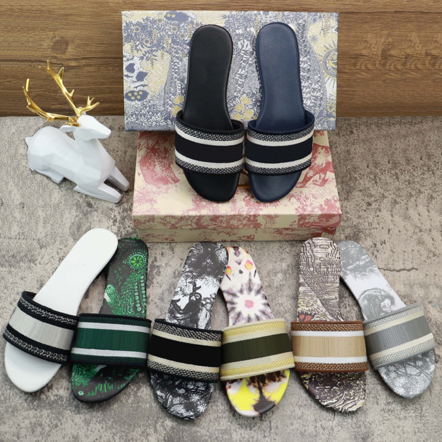 

Classics sandals Fashion Designer Slippers slides Floral brocade Gear bottoms Flip Flops women shoes striped Beach causal slipper, #2