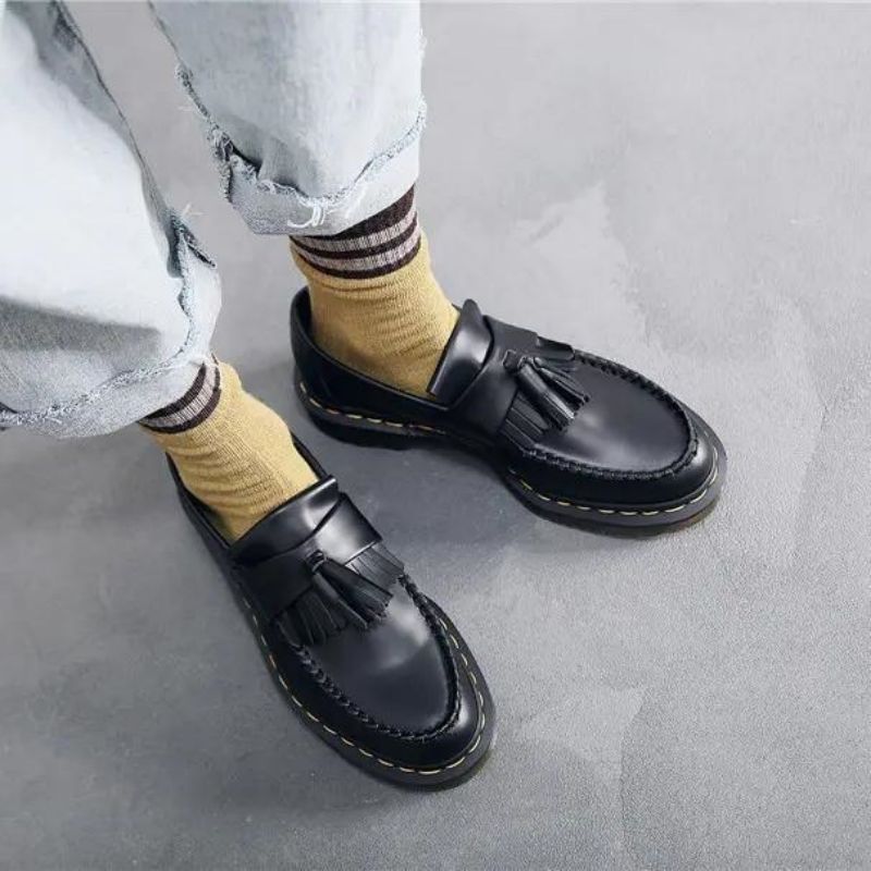 

Couple Loafers Men and Women Shoes Solid Color PU Leather Classic Hand-stitched Fashion Retro Tassel Thick Sole Non-slip Casual Dress Shoes DP423, Clear