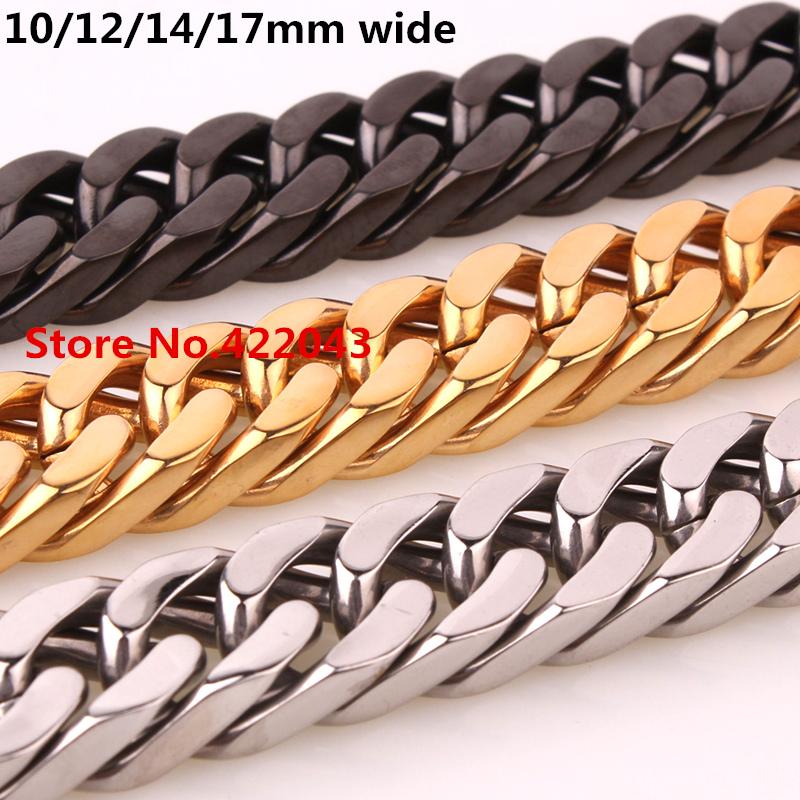 

Chains Stainless Steel Cuban Link Chain Necklace For Male 10/12/14/17MM Width Wholesale Silver / Black Gold Color Mens JewelryChains