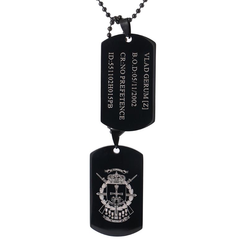 

Chains Personalized Men Black ID Dog Tag Pendant Necklace Custom Engraved Military Army Tags Lettering Name Stainless Steel Jewelry