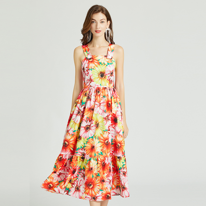

Summer Floral Party Suspenders Backless Dress Woman Designer Milan Style Sexy Slim Runway Prom Cocktail Dresses 2022 Vacation Women Clothes Print Slim Beach Frock