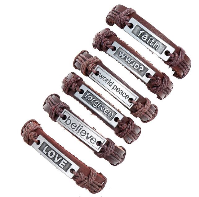 

believe faith love letter Series cowhide Bracelet DIY Beaded Strands fashion Alloy Men woman Combination suit Bracelet 6styles/1set
