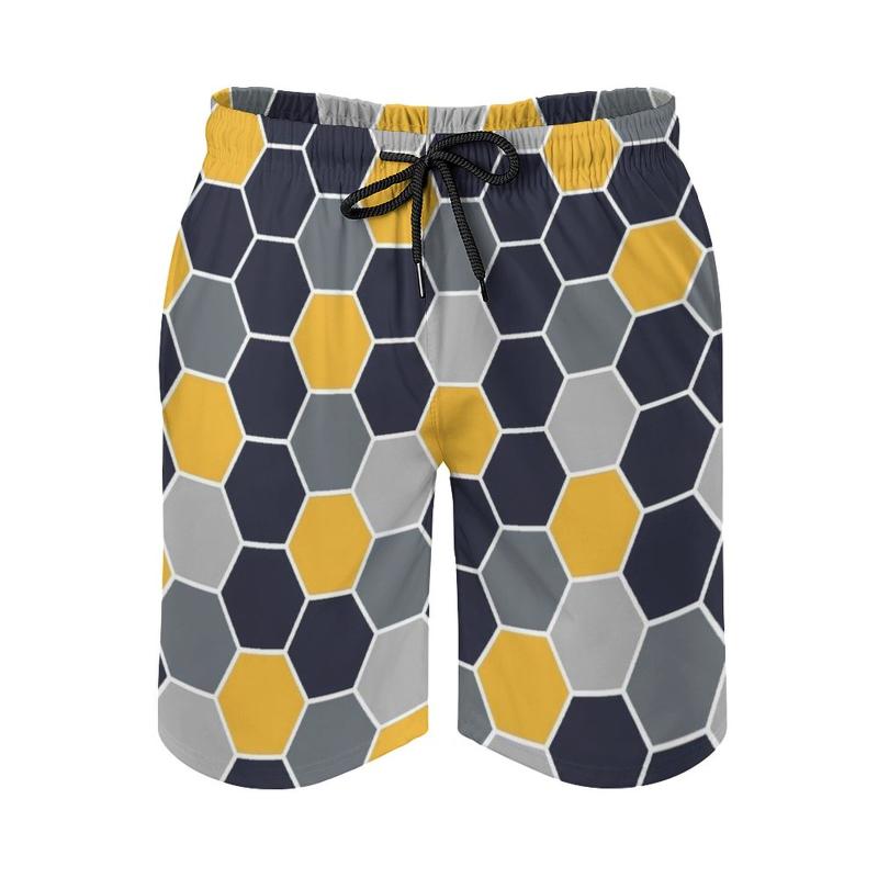 

Men's Shorts Yellow And Gray Hexagon Mens Swim Quick Dry Beach Board Swimwear Fashion Volley Pattern Grey DarkMen's, Beach shorts