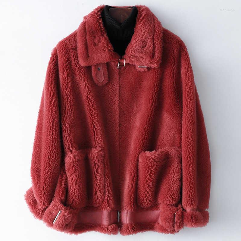 

Women' Fur & Faux 2022 High Winter Quality Wool Leather Coat Fashion Women Warm Soft C558, Beige