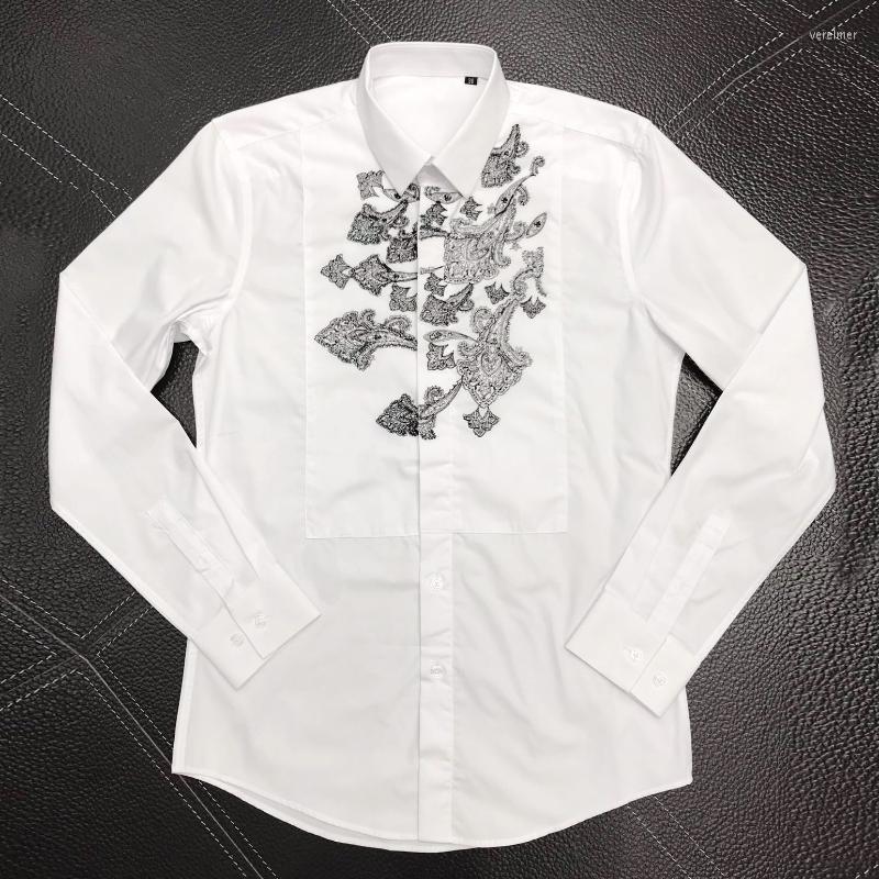 

Men's Dress Shirts Brand Shirt Men Slim Embroidery Casual Long Sleeve Chemise Homme High Quality Cotton Business Male With TagMen's Vere22, White