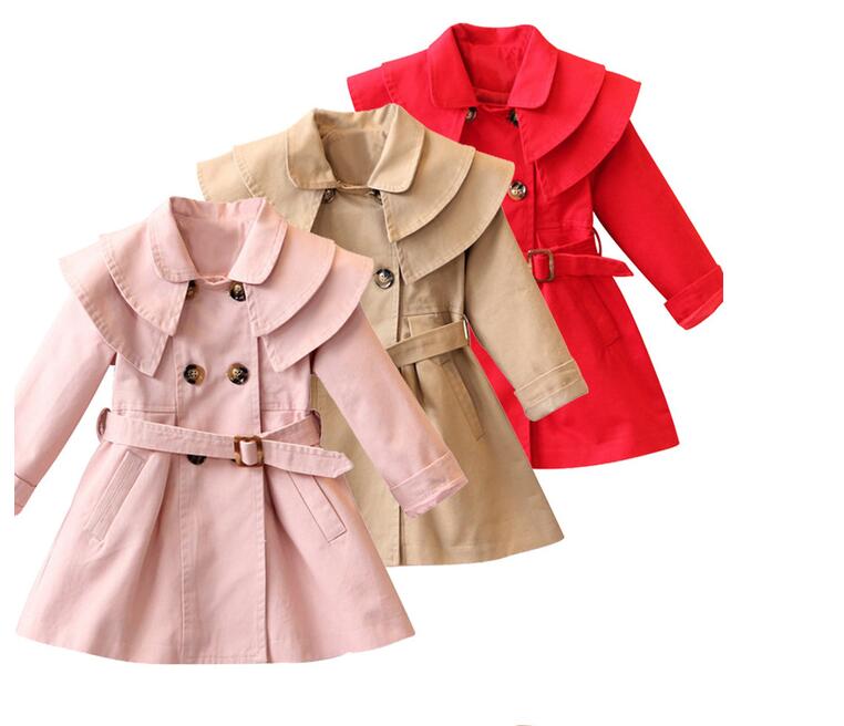 

causal 2022 baby girl trench coat European solid cotton trench jacket for 1-6years girls kids children outerwear coat clothes, Pink