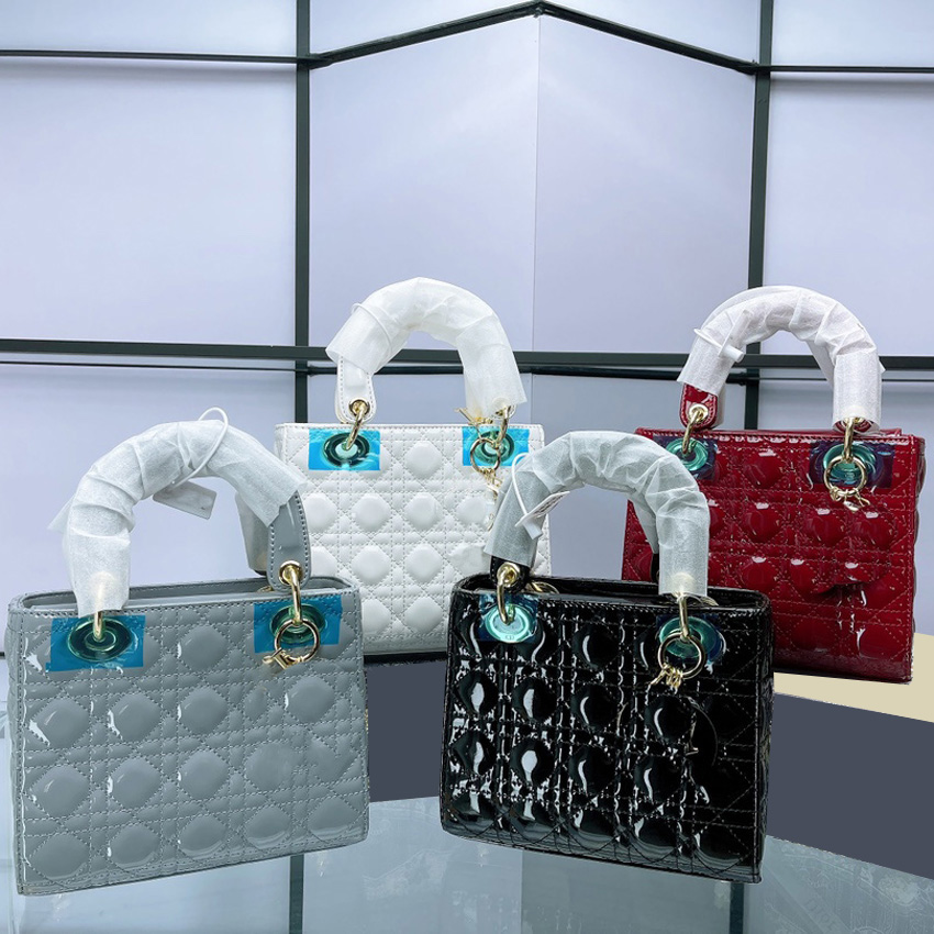 

tote bag designer handbag high-quality patent leather diagonal fashion classic four-grid embroidery thread all-match ladies body small square bag3, Original box