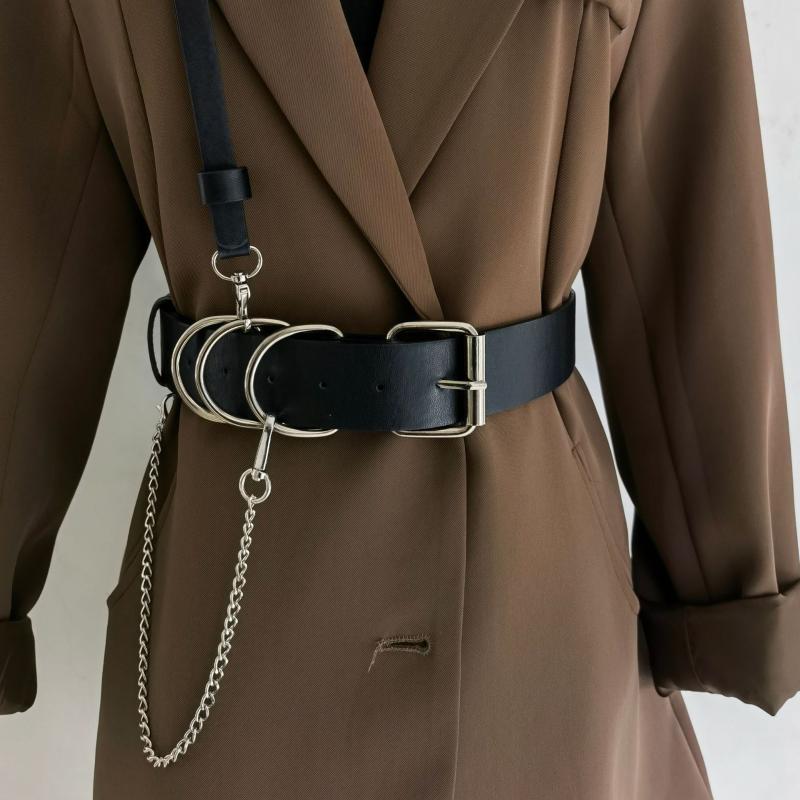 

Belts Luxury Black Belt Men Military Style Chain Punk Women Fashion Retro Rock Diagonal Detachable PU Leather