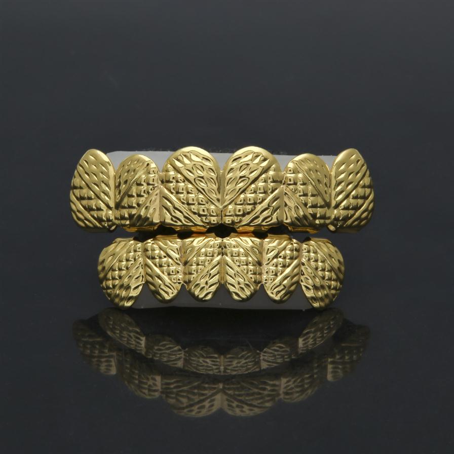 

New Real Gold Silver Plated HIP HOP Lattice shape Teeth Grillz Top Bootom Groll Set With silicone Fashion Party Jewelry3063
