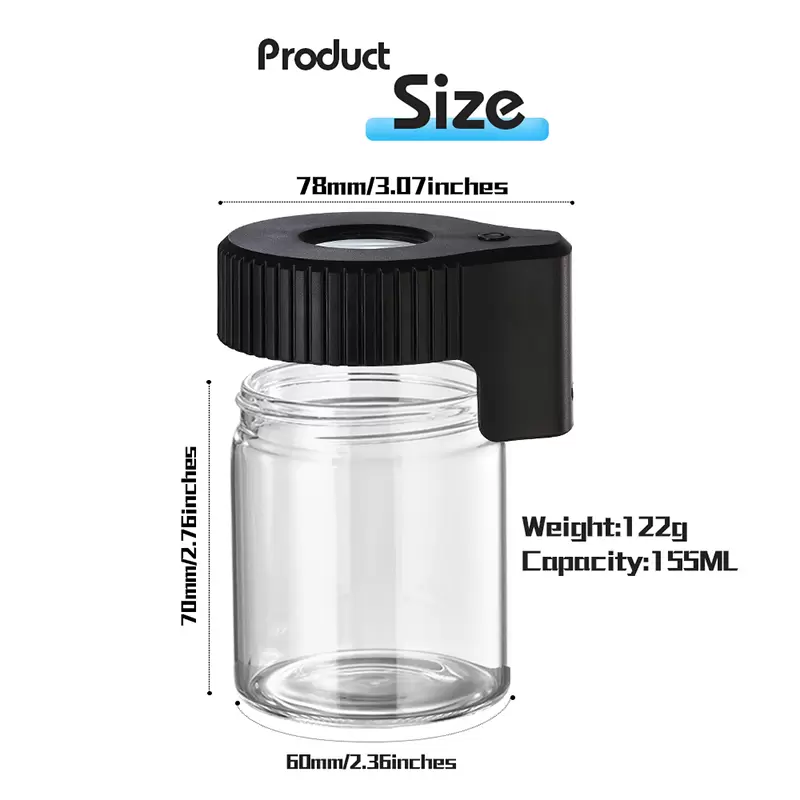 

2022 LED light Glow Jar Empty Bottle Storage Container bag Magnifying Glass Stash with grinders air tight usb charging herb Smoking Accessories