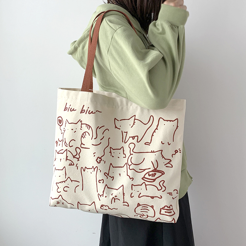 

Women Canvas Shopping Bags Eco Reusable Foldable Shoulder Bag Large Capacity Handbags Casual Cute Bag for Women Shopping Bags, Black38x33cm normal