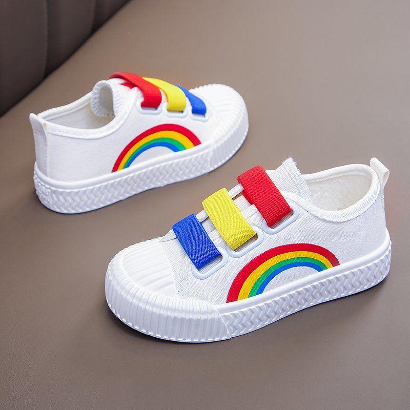 

Athletic & Outdoor Kids Canvas Shoes Sport Breathable Boys Sneakers Color Rainbow For Girls Jeans Denim Casual Child Flat ShoesAthletic, White