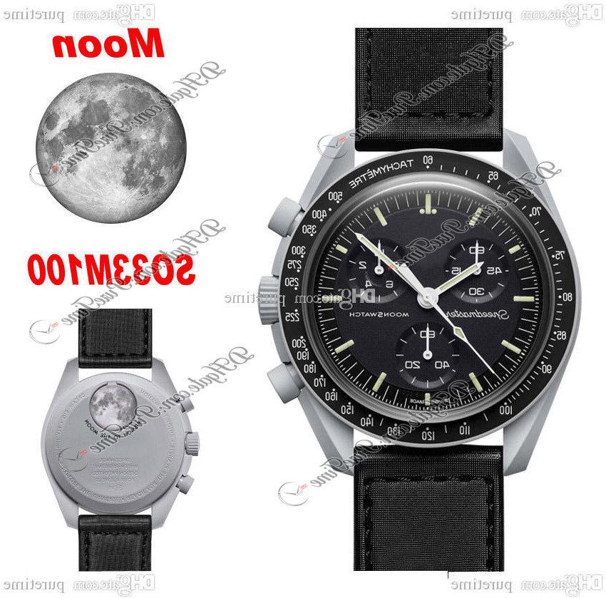 

Bioceramic Moonswatch Swiss Quqrtz Chronograph Mens Watch SO33M100 Mission To Moon 42 Real Gray Ceramic Black Nylon Strap With Box Super Edi PNK3, So33g100