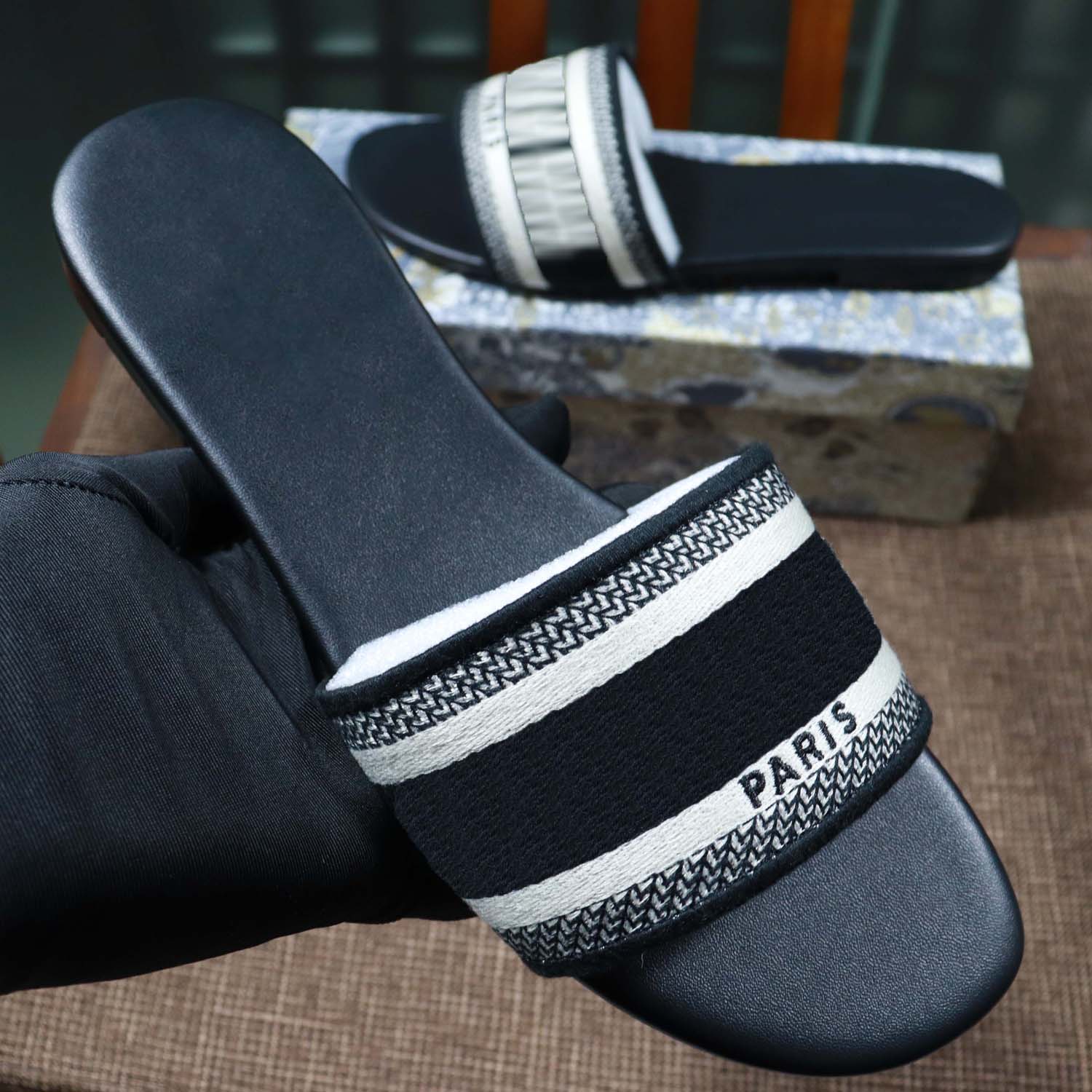 

Classics sandals Fashion Designer Slippers slides Floral brocade Gear bottoms Flip Flops women shoes striped Beach causal slipper 01, #34