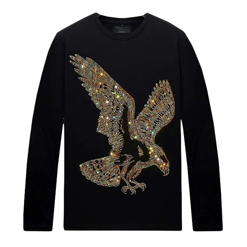 

Autumn Shiny Rhinestone Crew Neck Long Sleeve T-shirt for Men Women Streetwear Slim Fit Tee Bottoming Shirts Modal275a, 203