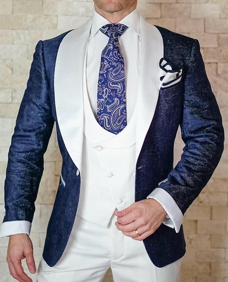 

Men's Suits & Blazers Custom Made Men Shawl White Lapel Groom Tuxedos One Button Groomsman 3 Pieces ( Jacket+Pants+Vest+Tie ) E492, Same the picture