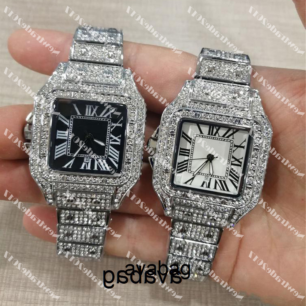 

Full Diamond Mens Watches Quartz Movement Iced Out Women Watch Shiny Lover Wristwatch Lifestyle Waterproof Fashion Dress Wristwatches Montre EJPD, Rose white