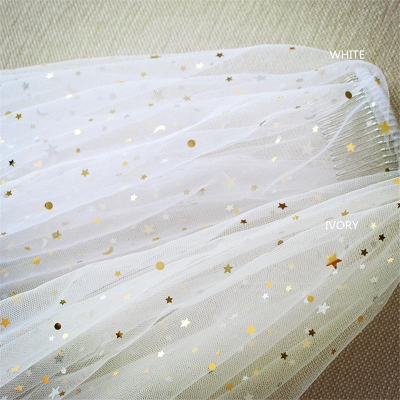 

Bridal Veils Veil Two-Layer Women's Short Wedding Sequined Shiny Star Mesh With Comb ShortBridal, Ivory