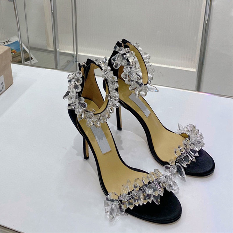 Été femmes sandales bout pointu talons fins croix à bretelles cristal élégant talons hauts pompes Sexy Stiletto mariage bal chaussures de soirée