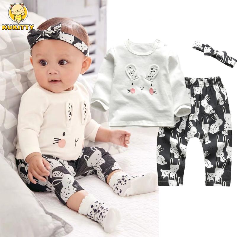 

Clothing Sets 3Pcs Born Baby Girl Clothes Set Cartoon Pattern Long Sleeve T-shirt Casual Pants Headband Infant OutfitsClothing SetsClothing, Light blue