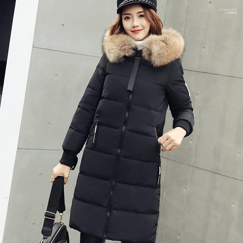 

Women' Down & Parkas 2022 Fashion Women Thick Jacket White Big Fur Collar Windproof Long Coat 0651 Phin22, Black