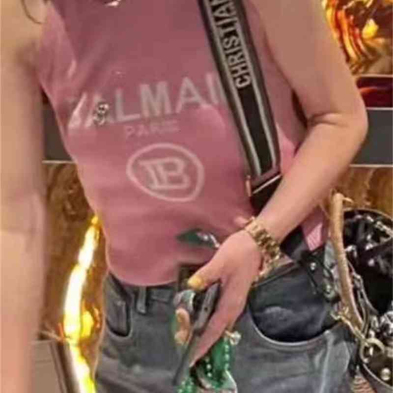 Women's Sweaters Spring and summer balman knitted jacquard letter vest T-shirt women's ins net red same 61KH