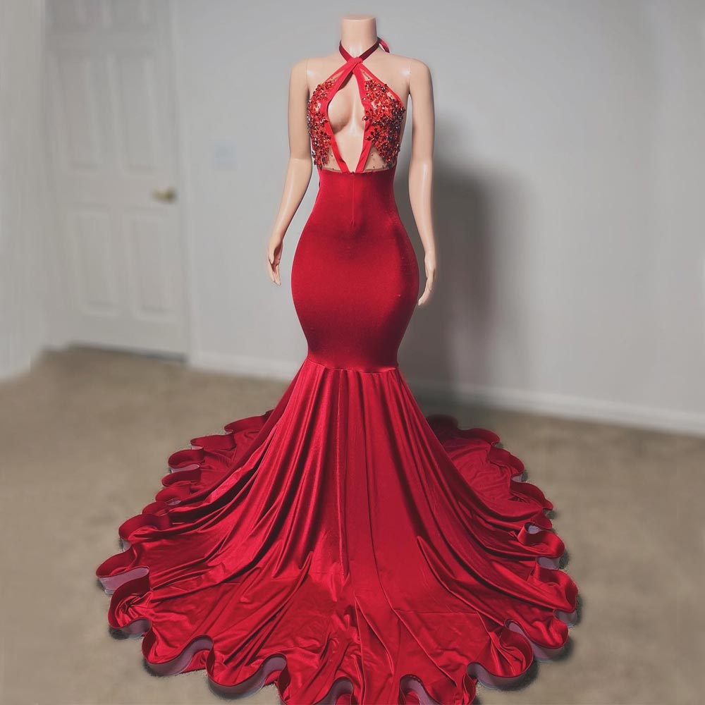 

Stylish Mermaid Beaded Backless Prom Dresses Appliqued Deep V Neck Evening Gowns Sweep Train Satin Custom Made Formal Dress, Gold