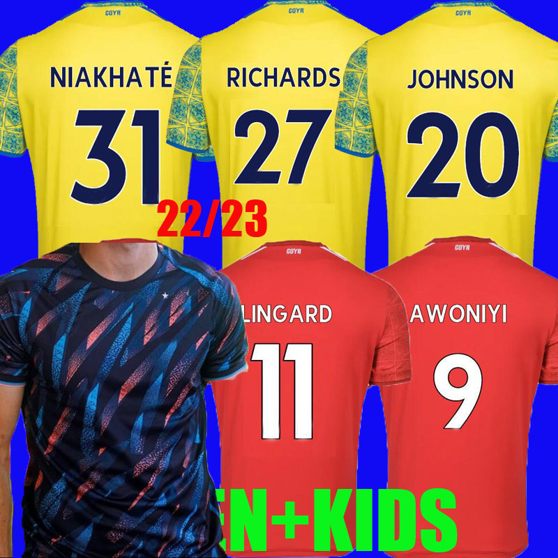 

22 23 LINGARD Nottingham Soccer Jerseys Johnson Niakhate Surridge 2022 2023 Forest Awoniyi AMEOBI MIGHTEN Williams Yates O'Brien Biancone Football Shirt Man kids, Away