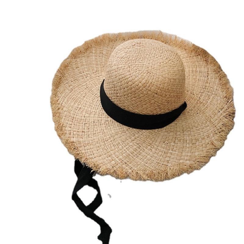 

Wide Brim Hats Summer For Women Female Sweet Big Beach Shade Strap Sun Protection Hat Woman Seaside Pography PropsWide, White dome 13cm