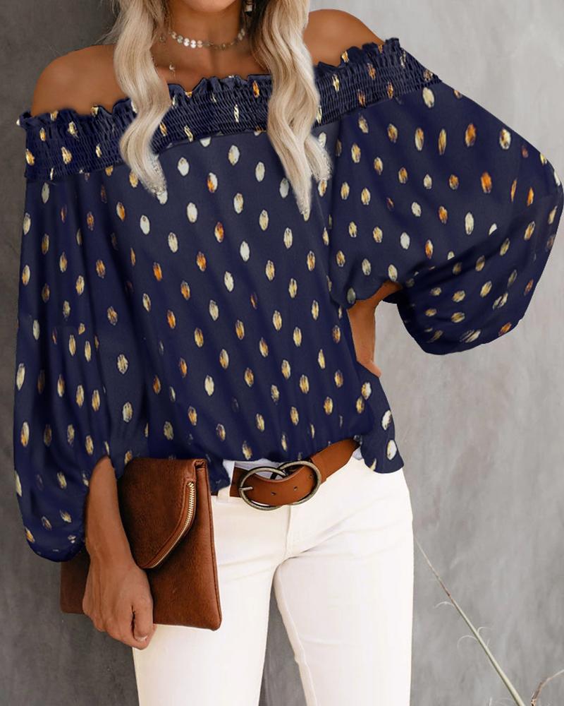 

Women' Blouses & Shirts Summer Streetwear Elegant Off Shoulder Studded Polka Dot Loose Long Sleeve Casual Vintage Ladies Tops Femme 2022, Purple blue