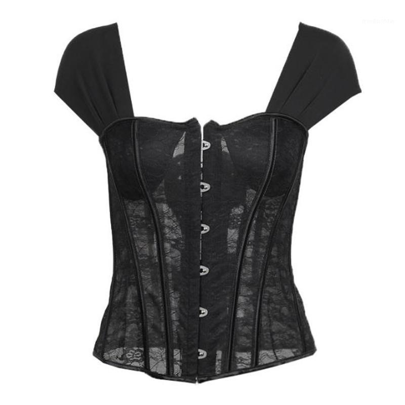 

Women' Blouses & Shirts Black Blouse Shirt See Through Lace Up Adjustable Top High Waist Bodycon Corset Women Sexy Gothic Party Bustier Hoo