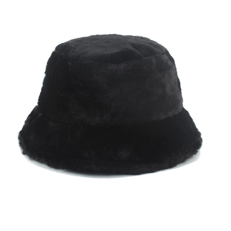 

Berets Winter Faux Fur Bucket Hat For Women Men Outdoor Vacation Lady Panama Black Sun Hats Thickened Soft Warm Fishing CapBerets