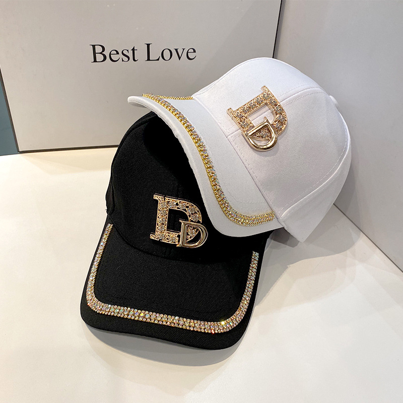 

2021 brand letter d baseball cap for women rhinestone trend cotton bling cap snapback hip hop cap outdoor womens sun hat, Black