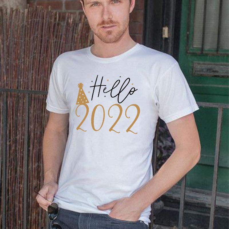 

Men's T-Shirts Hello 2022 Summer Mens T Shirts Year Party Clothes Short Sleeve Fashion Funny Print O Collared Tshirt Men T-shirt TopsMen's, G10094-mstrd-
