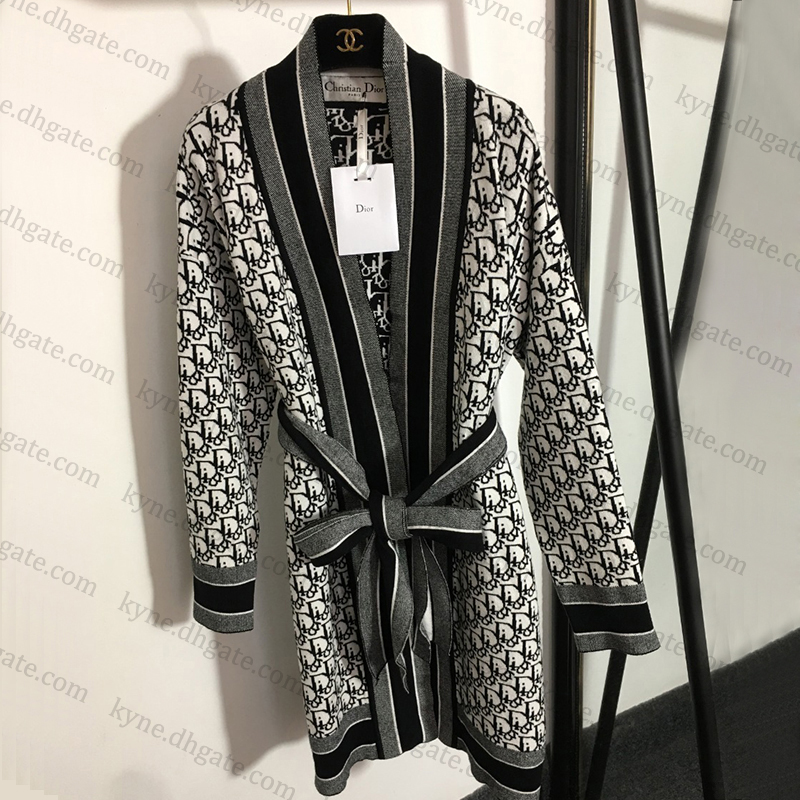 DUPE D-I-O-R Medium Length Cardigan Pajamas Robe Coats for Women Men Black Print Style Uniform Size-M-image-786123142
