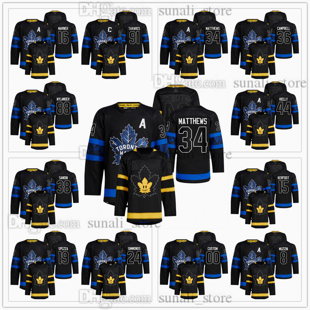 

2022 Black Alternate Reversible Hockey Jerseys 91 John Tavares 34 Auston Matthews 16 Mitchell Marner 44 Morgan Rielly 88 William Nylander Blank