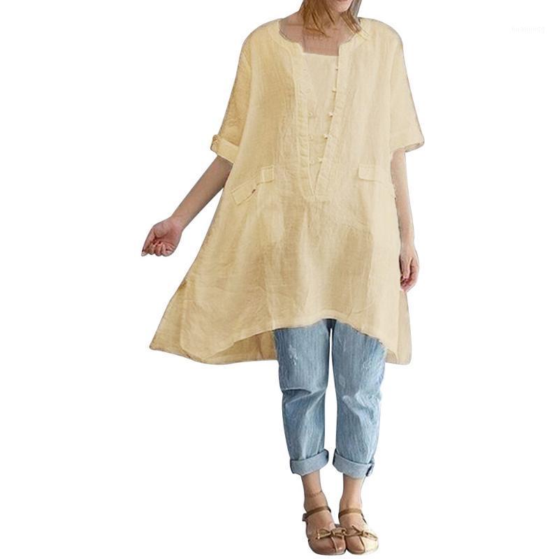 

Womens Fashion Tops And Blouses Summer Plus Size Irregular Loose Linen Short Sleeved Shirt Vintage Blouse 2022 Women's & Shirts, Beige