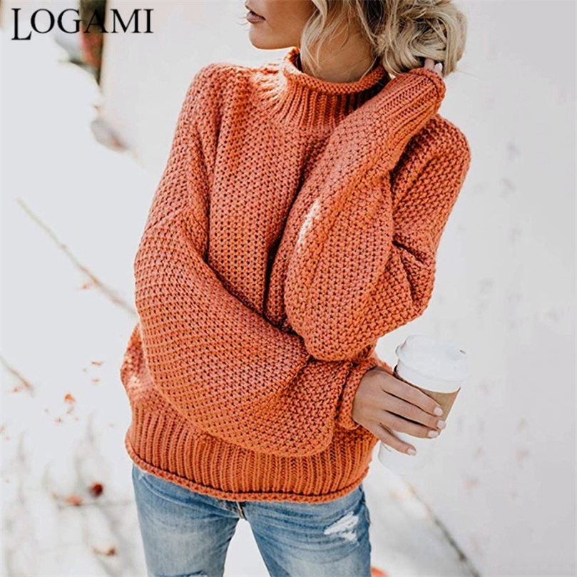 

LOGAMI Women Sweaters and Pullovers Long Sleeve Knitted Loose Pullover Ladies Fall Sweater Fashion 220813, Burgundy
