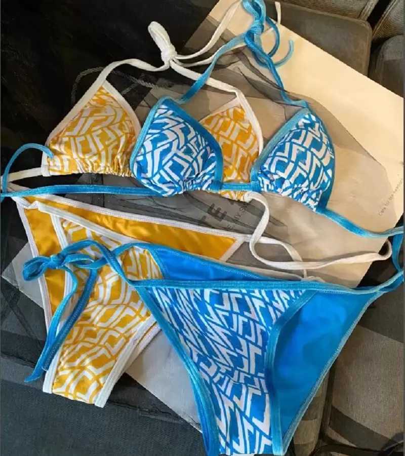 

2022 Luxury Bikini Sets Gradient F Letters Home Textile Sexy Embroidery Bikini Swimwears Designer Ladies Backless Split Swimsuit 3 Colors EHKZ, As picture