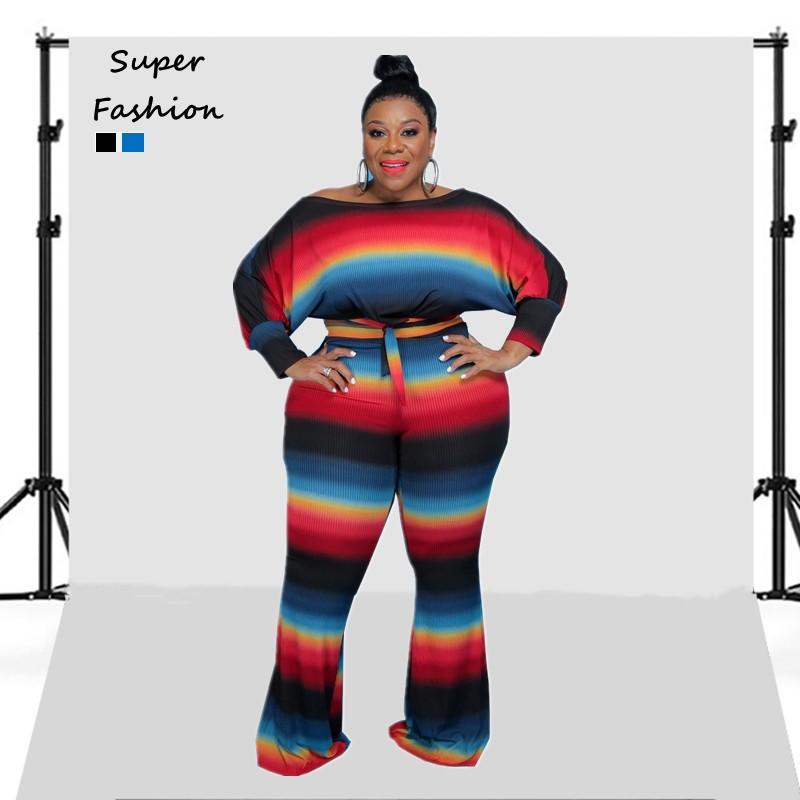 

Women's Plus Size Tracksuits -5XL Sets Women Clothing Fashion Striped Gradient Strapless Long Sleeve Loose Sexy Pant Suits Wholesale DropWo, Black