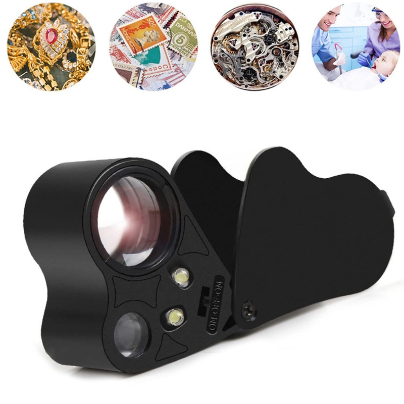 

Microscope 30X 60X Illuminated Jewelers Eye Loupe Magnifier, Foldable Jewelry Magnifier with Bright LED Light for Gems Coins Black 9889 Silver color Logo customized