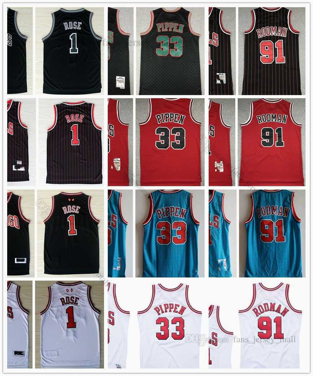 

2022 Stitched Mitchell Ness Jersey Basketball 33 Scottie 1 Derrick Rose Pippen Dennis 91 Rodman Retro White Blank Blue 95-96 97-98 08-09, Same as picture