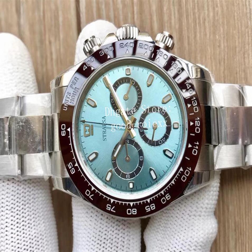 

Mens Watches Men Watch Lce Blue Dial Chronograph Automatic Cal 4130 Chrono Stopwatch 904L Steel Ceramic KIF Shock Absorber Sport E200z, Box