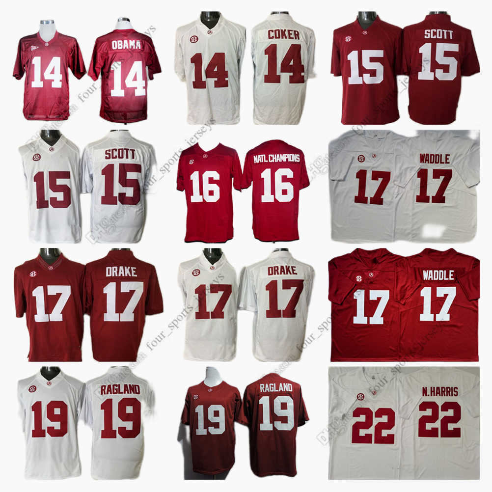 

NCAA Alabama Crimson Tide Football Jersey 14 Obama 15 JK Barack Scott 16 Champions 17 Jaylen Natl Waddle 18 Bateman 19 Reggie Cooper Ragland Mark 22 Ingram, As picture